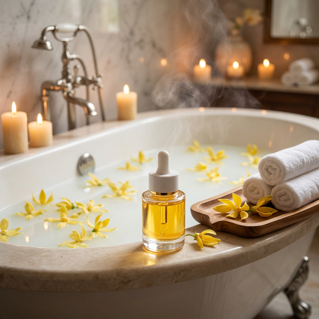 Bain relaxant à l'huile d'ylang-ylang